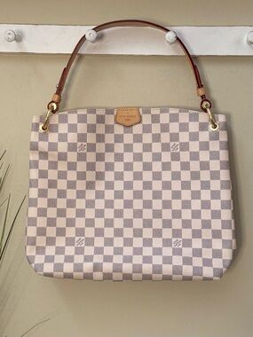 Louis Vuitton Graceful PM White Gray Checkered Tote Handbag Purse 💎EUC 14x12x4”